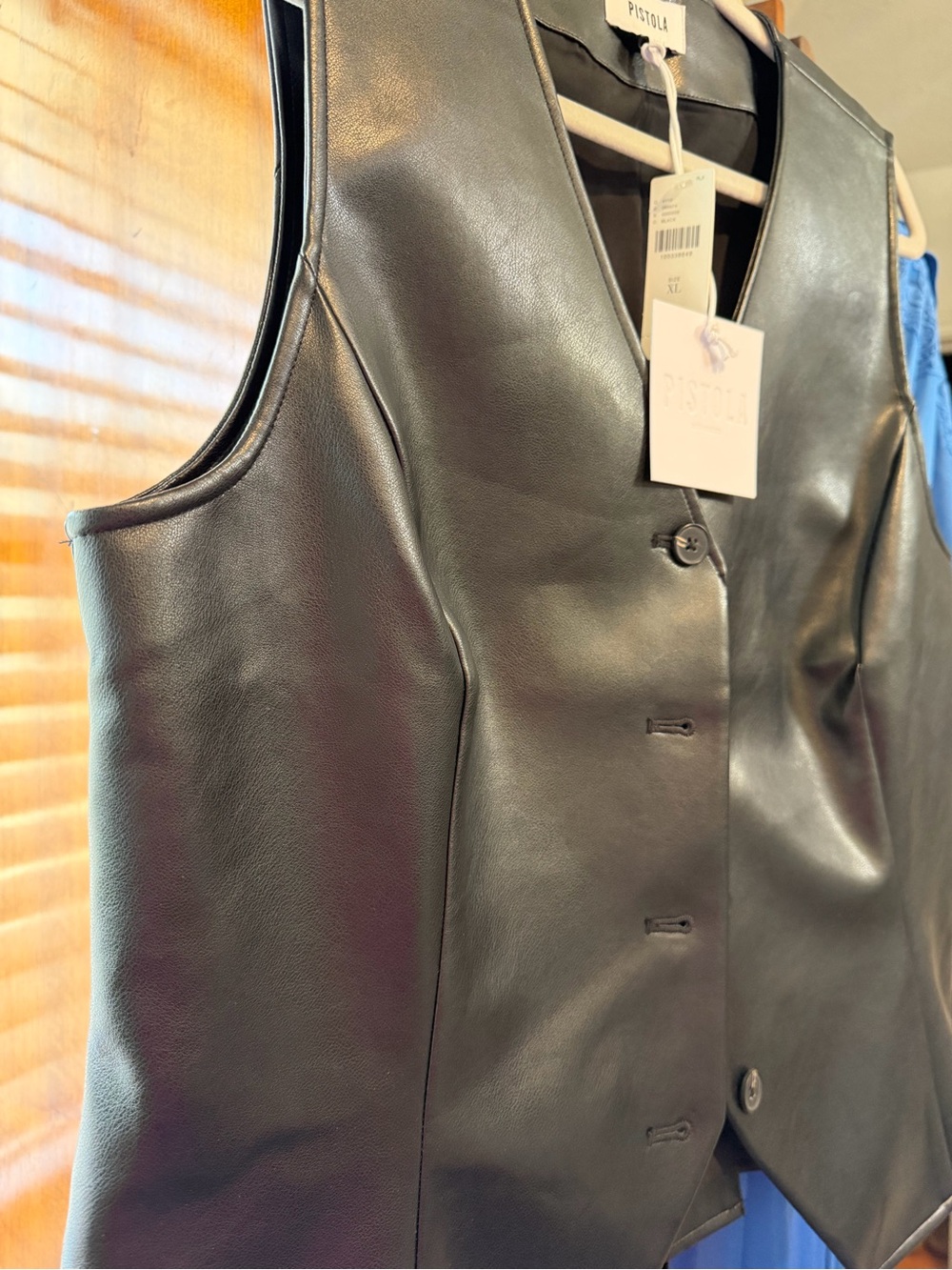 NWT PISTOLA Danica Faux Leather V-Neck Vest Onyx Black XL